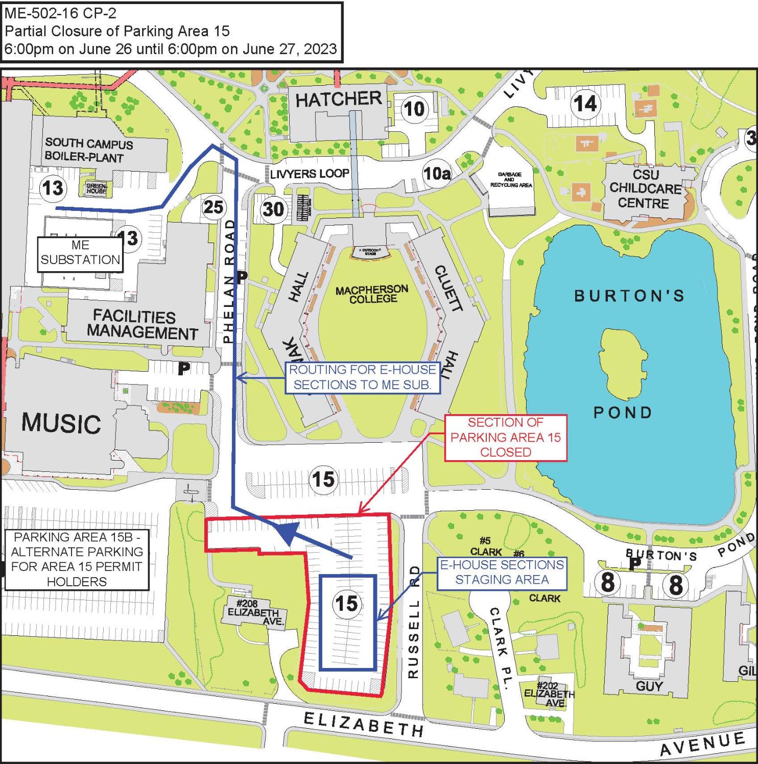 A map showing the location of the partial closure of Area 15.